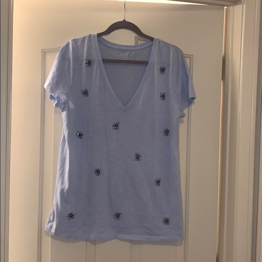 Periwinkle V neck with gem embellishments